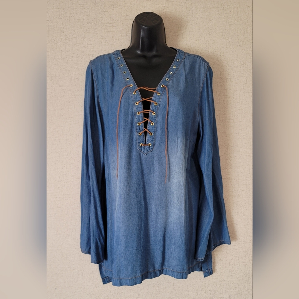 INC International Conceps Denim Blouse